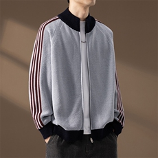 25846-P73秋季时尚立领毛衣开衫男针织衫撞色条纹宽松外套夹克，男装针织衫/毛衣，电商D310B