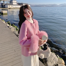 现货新款2183-P390-K596双面羊绒带袖毛狐狸毛可脱，女装双面呢大衣，然然