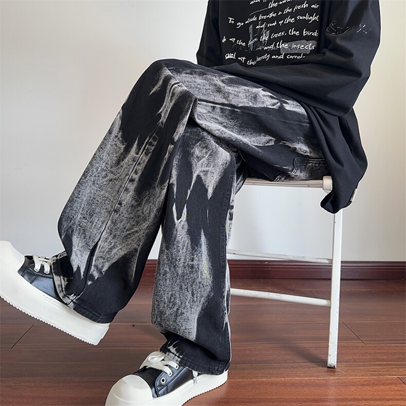 B221美式ins高街修身直筒个性扎染牛仔裤LK24392-特P45控78,男装牛仔裤,电商B221