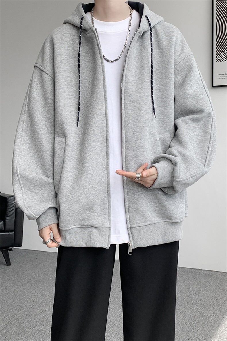 8XL-M秋连帽卫衣男宽松休闲纯色拉链开衫外套拼色帽衫运动WY27P65,女装短外套,电商D206-1