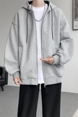 8XL-M秋连帽卫衣男宽松休闲纯色拉链开衫外套拼色帽衫运动WY27P65，女装短外套，电商D206-1