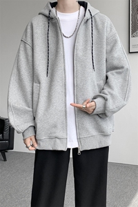 8XL-M秋连帽卫衣男宽松休闲纯色拉链开衫外套拼色帽衫运动WY27P65图片