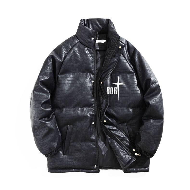 港风棉衣棉服鳄鱼纹PU皮面包服立领棉袄皮衣外套1611-P90量大有差,男装皮衣,星座207