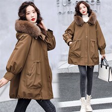 派克服女2021新款冬濑兔毛内胆可脱卸皮草外套中长款，女装派克服，衣之秀