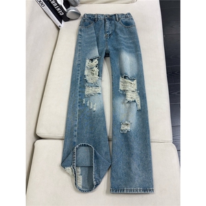 B221 美式ins高街暗黑宽松直筒破洞牛仔裤 LK25500-特P45控78图片