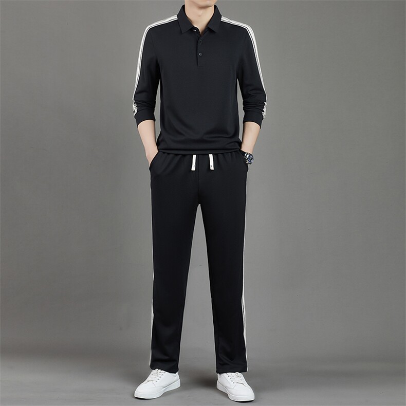 R-GJB238Z21秋季男式长袖长裤两件套运动休闲翻领修身t恤套装,男装休闲套装,电商B360