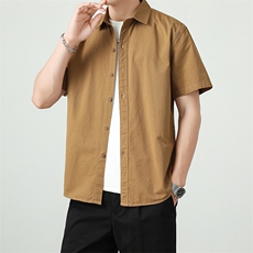 GENIOLAMODE重磅纯棉翻领衬衫男2025夏季短袖黑色百搭高级感新款，男装衬衫，星座506A