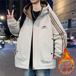 数据款秋冬季加绒加厚青少年连帽夹克男潮牌设计感外套JK8801-P75图片