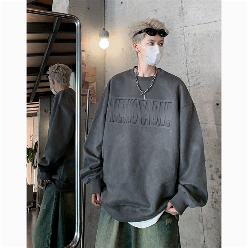 港风大码美式钢印麂皮绒套头圆领卫衣男女XZ213-JPR205-P60控78,男装卫衣,星座213