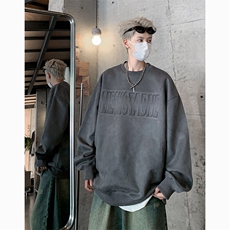 港风大码美式钢印麂皮绒套头圆领卫衣男女XZ213-JPR205-P60控78，男装卫衣，星座213