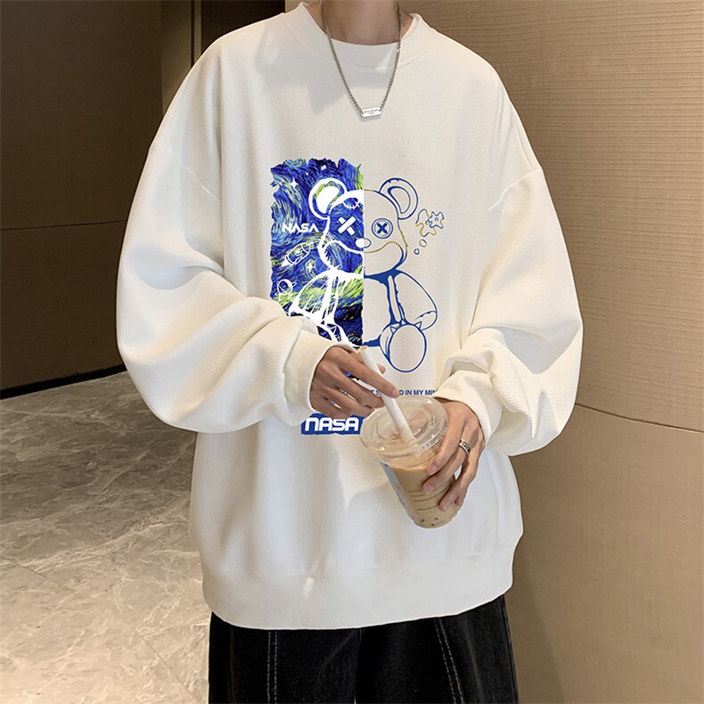 华夫格卫衣圆领卫衣男大码长袖t恤男外套HW76290-P30加绒款-P40,男装卫衣,电商A040