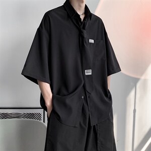 夏季短袖衬衫男宽松五分袖ins冰丝衬衣痞帅寸衫 CS99-P35送领带图片