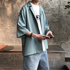 爆夏季主推纯色净版宽松男士4色短衬衫（大货主推）A071-C01-P35，男装衬衫，电商A071