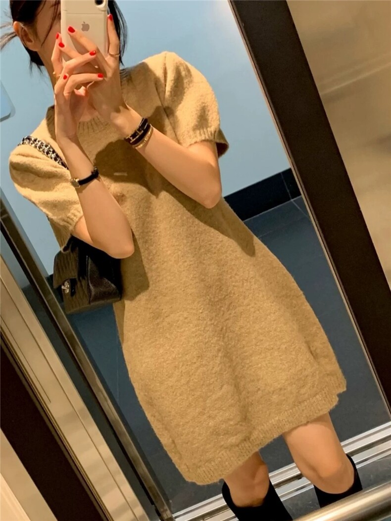 春秋韩版女套头时尚针织打底短袖连衣裙,女装连衣裙,圣旺供货