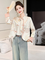新中式女装国风外套女2024春秋新款短款小香风盘扣西装上衣小个子，女装短外套，伊仟回