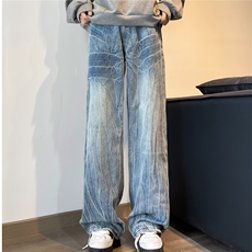 春秋季美式高街vibe蓝色牛仔裤男女潮cleanfit显瘦牛仔裤N145/P50，男装牛仔裤，星座506