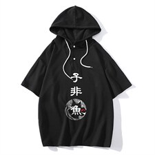 LD54070-P45连帽短袖t恤男大码胖子带帽五分袖中袖，男装T恤，电商A040