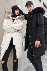 现货足连帽大毛领织带大长款情侣学生团体服团建服纯色羽绒服，男装羽绒服，星座301D-5(原星座1415）