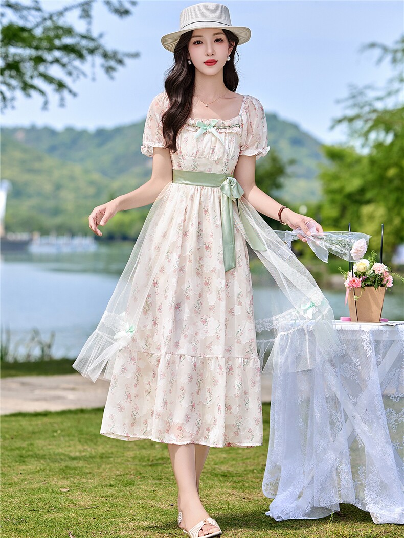 2026年夏季时尚潮流甜美浪漫印花连衣裙,女装连衣裙,江南富贵女