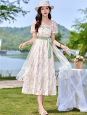 2026年夏季时尚潮流甜美浪漫印花连衣裙，女装连衣裙，江南富贵女