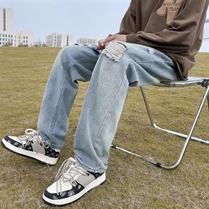 牛仔裤男秋季潮大码休闲裤子高街N5017P45图片