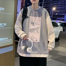 圆领oversize百搭外套秋季港风潮牌拼接麂皮绒卫衣男W5918-P35，男装卫衣，星座512-3