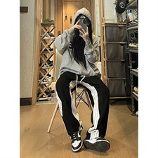 秋季新款条纹拼接卫裤长裤女模XZ604-KP75-P55控68，男装休闲裤，星座604