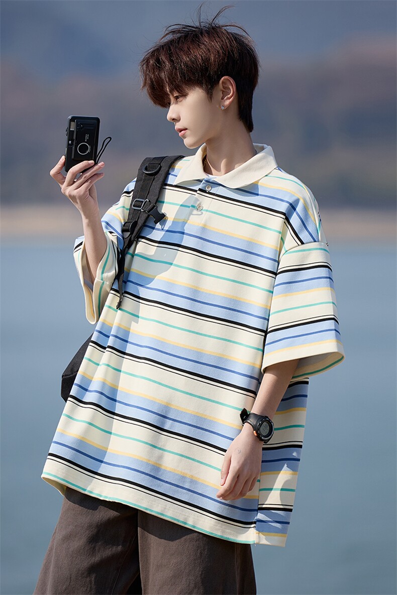 美式条纹短袖polo衫男大码M-5XL翻领短袖T恤男225-2-8802-P45,男装T恤,星座225-2