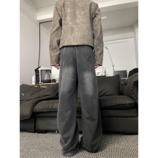 K844-特P55复古水洗复合宽松直筒拖地裤男女休闲垂感阔腿裤，男装休闲裤，电商B327