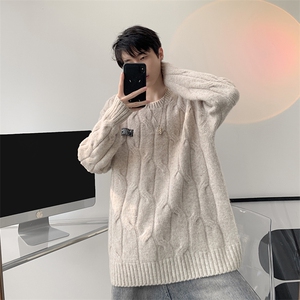 8XL-M圆领毛衣男秋冬慵懒风宽松情侣装麻花针织羊毛衫MY19004P68图片