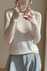 2024秋季新款长袖短款30%羊毛半高领套头衫通勤百搭，女装羊毛衫，美轩羊绒