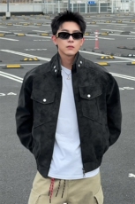 特批P95无差价cleanfit美式正肩扎染PU皮宽松夹克皮衣外套男J5237，男装皮衣，电商A001