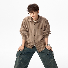 格子衬衫春季新款复古衬衣宽松上衣外套男女C61311-TP4588，男装衬衫，电商A102