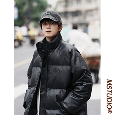 24主推情侣装冬装钢印pu皮棉衣羽绒棉情侣棉服外套男M6616-P128，男装皮衣，星座307A