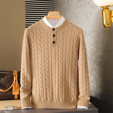 2025年秋季新款百搭男士扣子领麻花羊绒衫，男装羊绒套衫，麦纱纱羊绒