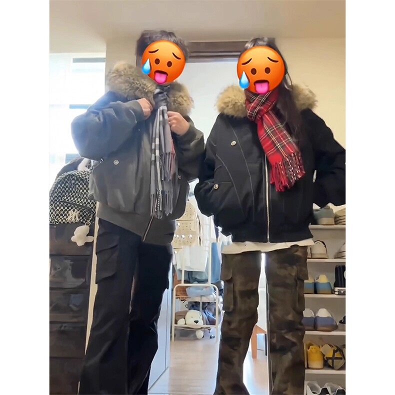 现货重磅boxy短款棉衣座山雕大毛毛领男女棉服水洗工装厚外套,男装棉衣,电商A486