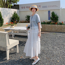 小清新蕾丝花边上衣半身裙套装女夏巨好看洋气减龄显瘦遮肉两件套，女装套装/套裙，2C133