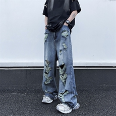 美式高街牛仔裤男潮牌破洞宽松休闲裤N2072/P55，男装牛仔裤，电商D202-1