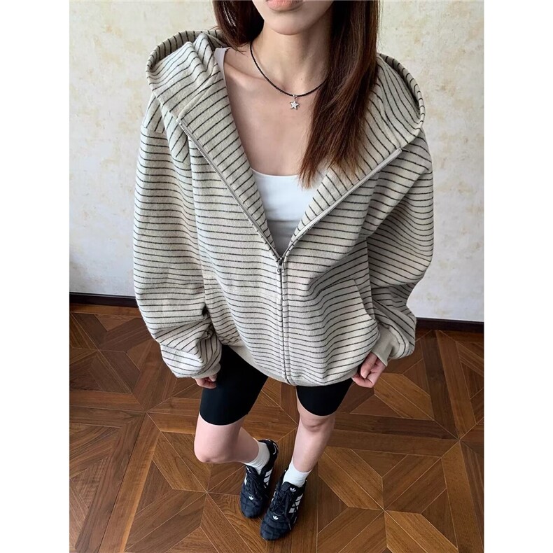 秋冬季连帽卫衣男女韩版宽松小个子条纹开衫外套1008-LHT2522-P64,女装短外套,星座1008