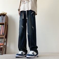 S-3XL夏季薄款冰丝裤直筒宽松破洞牛仔裤310A-2BK312p55控78，男装牛仔裤，星座310A-2