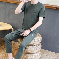 夏季亚麻套装男士中国风大码薄款棉麻汉服长裤短袖两件套TZ67-P45，男装T恤，星座509