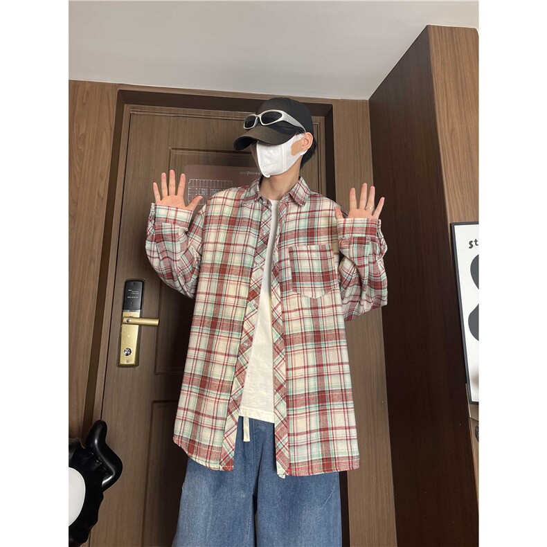 控价59港风格子衬衫宽松外套男女衬衣百搭格子外套CS2414P35,男装衬衫,电商A128