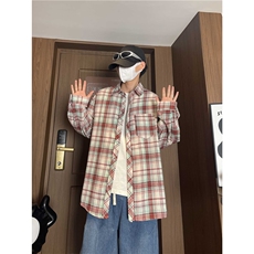 控价59港风格子衬衫宽松外套男女衬衣百搭格子外套CS2414P35，男装衬衫，电商A128