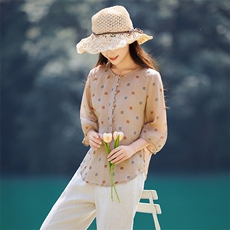 2026年夏春季女短袖苎麻文艺/优雅文艺风，女装衬衫，江南依恋