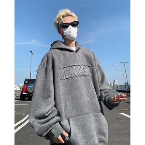 WY141-特P50控78 400克抖音品 秋季重磅麂皮钢印连帽卫衣外套图片