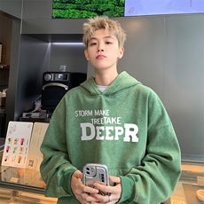 得物抖音高品质二开360克重磅做旧炒雪花纯色连帽水洗卫衣16007，男装卫衣，电商A486