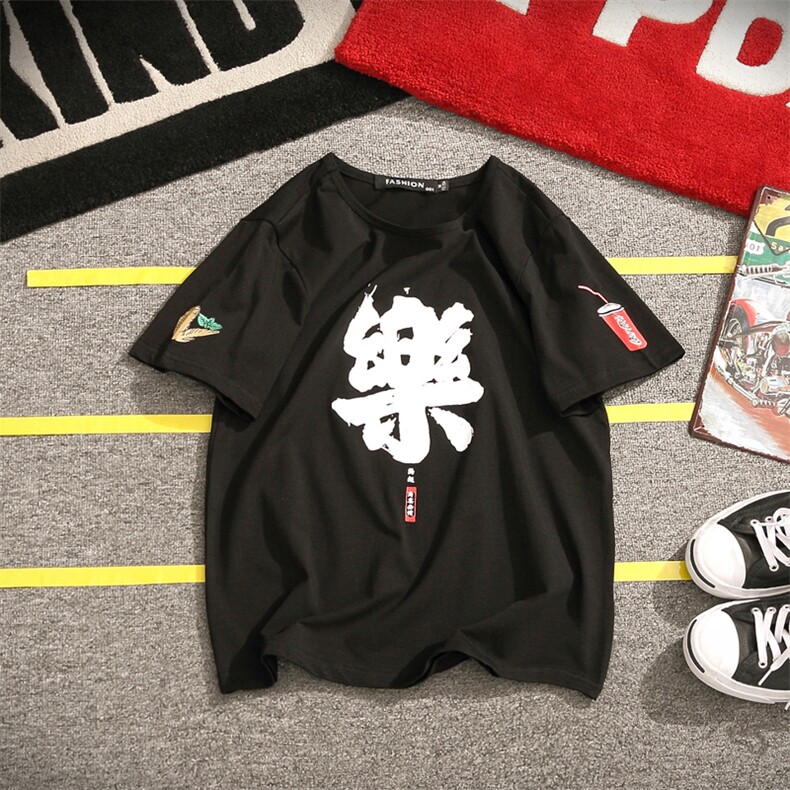 2021夏季新日系麒麟风大码男圆领印花宽松休闲T恤短袖T03-特p25,男装T恤,电商A001