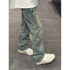 【网图有货】美式复古磨破牛仔裤男水洗做旧微喇裤K6002CC-P45图片