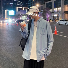 牛仔衬衫男长袖港风潮2023秋季新款上衣宽松ins帅气外套W1219-P45，男装衬衫，星座412-3