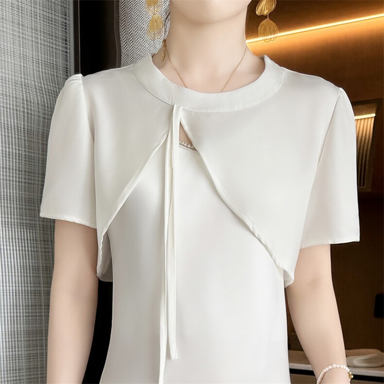 25夏新款小披肩短袖女圆领醋酸缎面吊带裙罩衫高级感短款气质外搭，女装蕾丝衫/雪纺衫，九戎